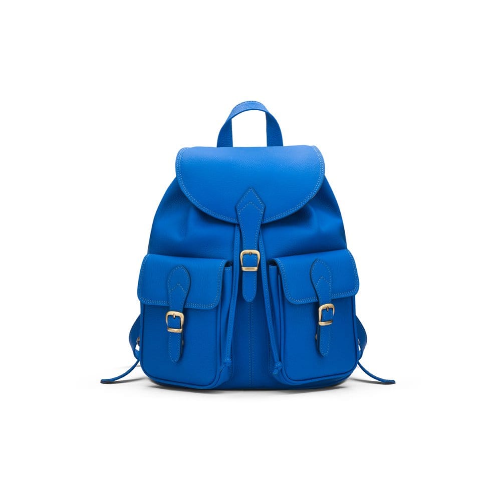 Small leather backpack, cobalt, front