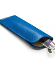 Small leather glasses case, cobalt, open