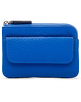 Small leather zip coin purse, cobalt, front