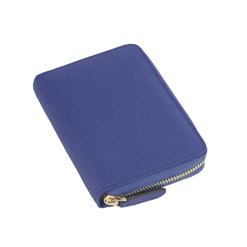 Small leather zip around coin purse, cobalt, front