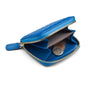 Small zip around woven leather accordion purse, cobalt, inside