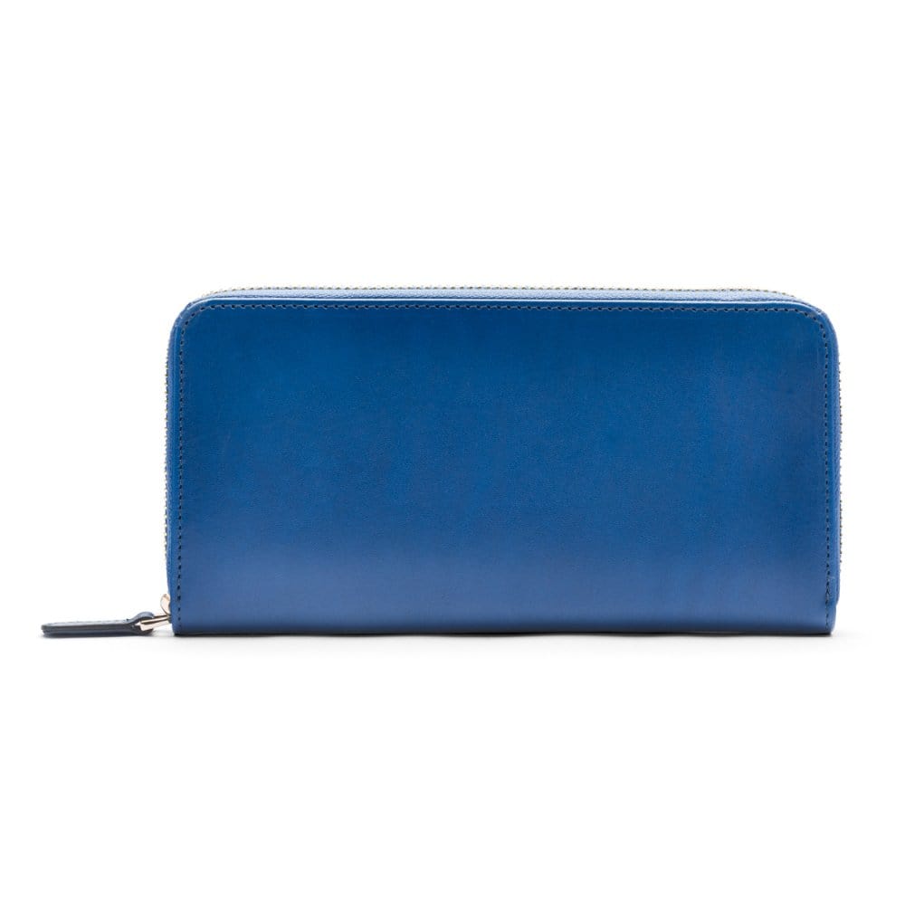 Tall leather zip around accordion purse, cobalt croc