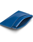 Leather squeeze spring coin purse, cobalt, open