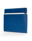 Leather squeeze spring coin purse, cobalt, side