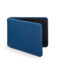 Leather Oyster card holder, cobalt with black, front