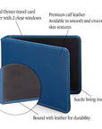 Leather Oyster card holder, cobalt with black, features