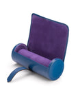 Large leather watch roll, cobalt with purple, inside