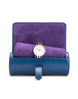 Large leather watch roll, cobalt with purple, open