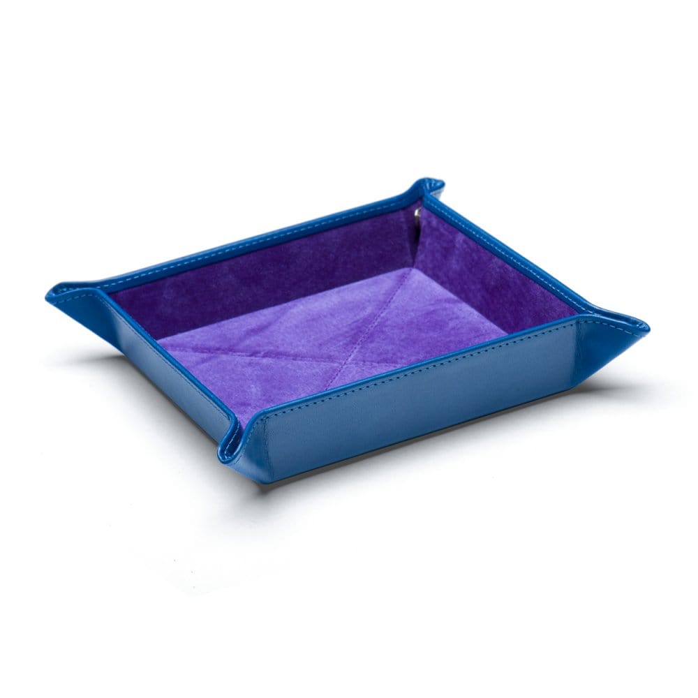 Leather valet tray, cobalt with purple