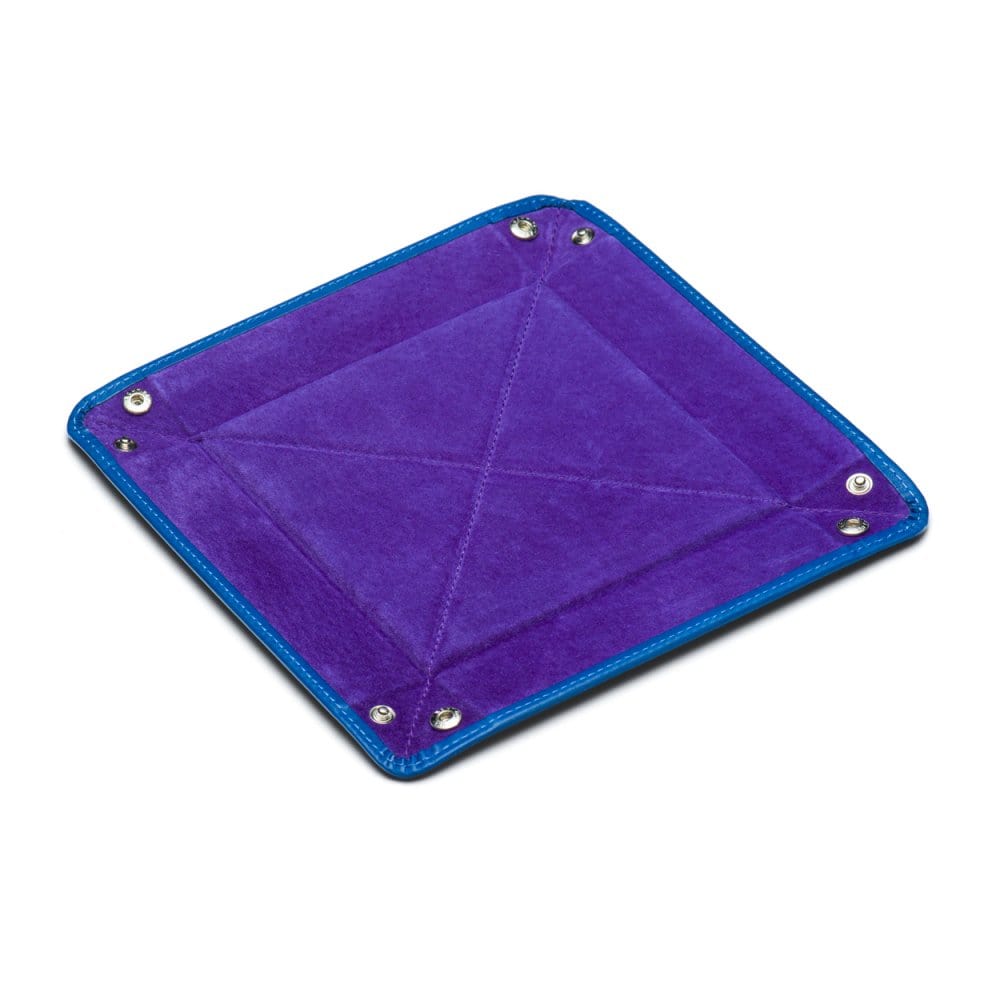 Leather valet tray, cobalt with purple, flat