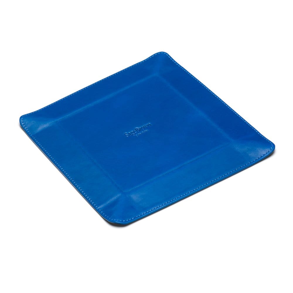 Leather valet tray, cobalt with purple, flat base