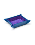 Small leather valet tray, cobalt with purple, front