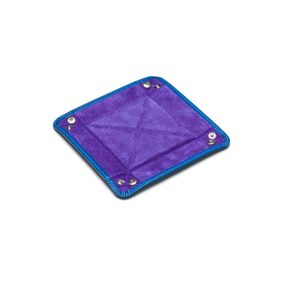 Small leather valet tray, cobalt with purple, open