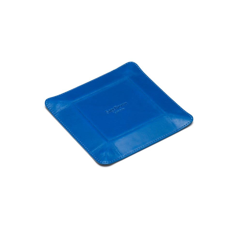 Small leather valet tray, cobalt with purple, reverse