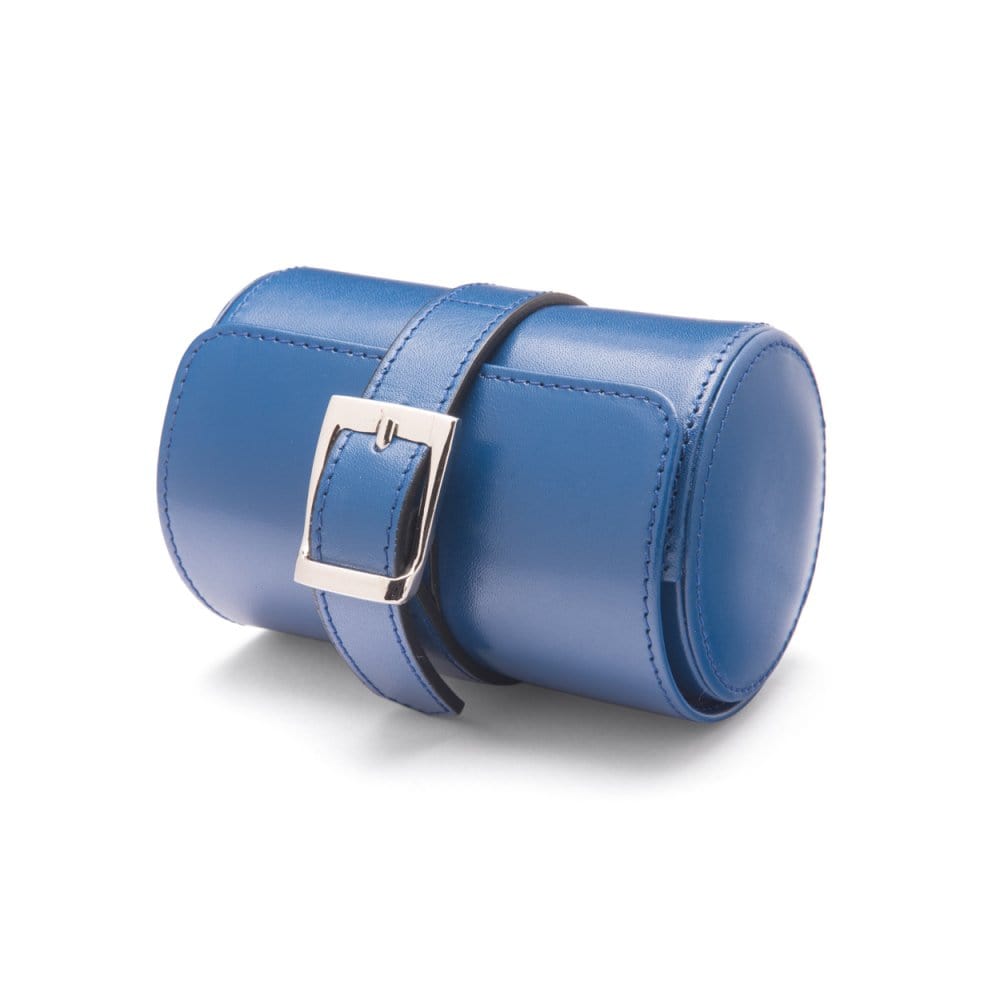 Small leather watch roll, cobalt, front