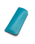 Small leather glasses case, cornflower blue, front