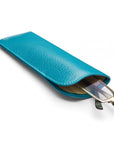 Small leather glasses case, cornflower blue, open