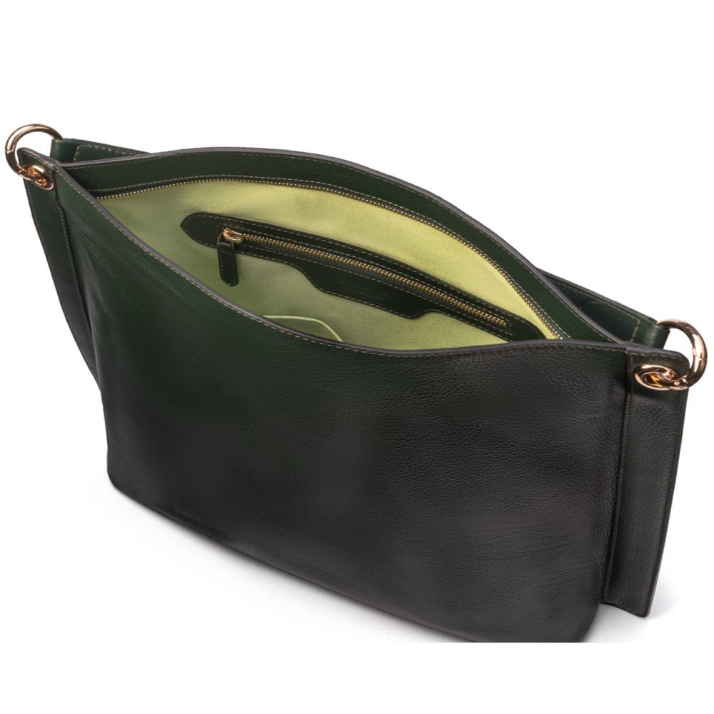 Carol Ann slouchy leather shoulder bag, green, inside