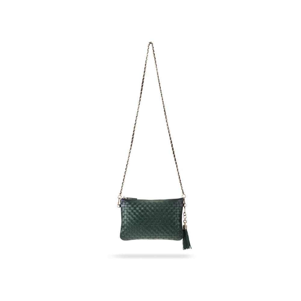 Leather woven cross body bag, green, with long strap