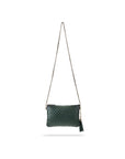 Leather woven cross body bag, green, with long strap