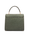 Real ostrich top handle bag, dark green, back view