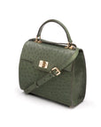 Real ostrich top handle bag, dark green, side view