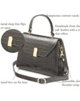 Sabrina top handle bag, dark grey croc leather, features