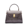 Leather top handle bag, grey croc, front