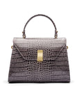 Leather top handle bag, grey croc, front