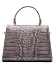 Leather top handle bag, grey croc, back