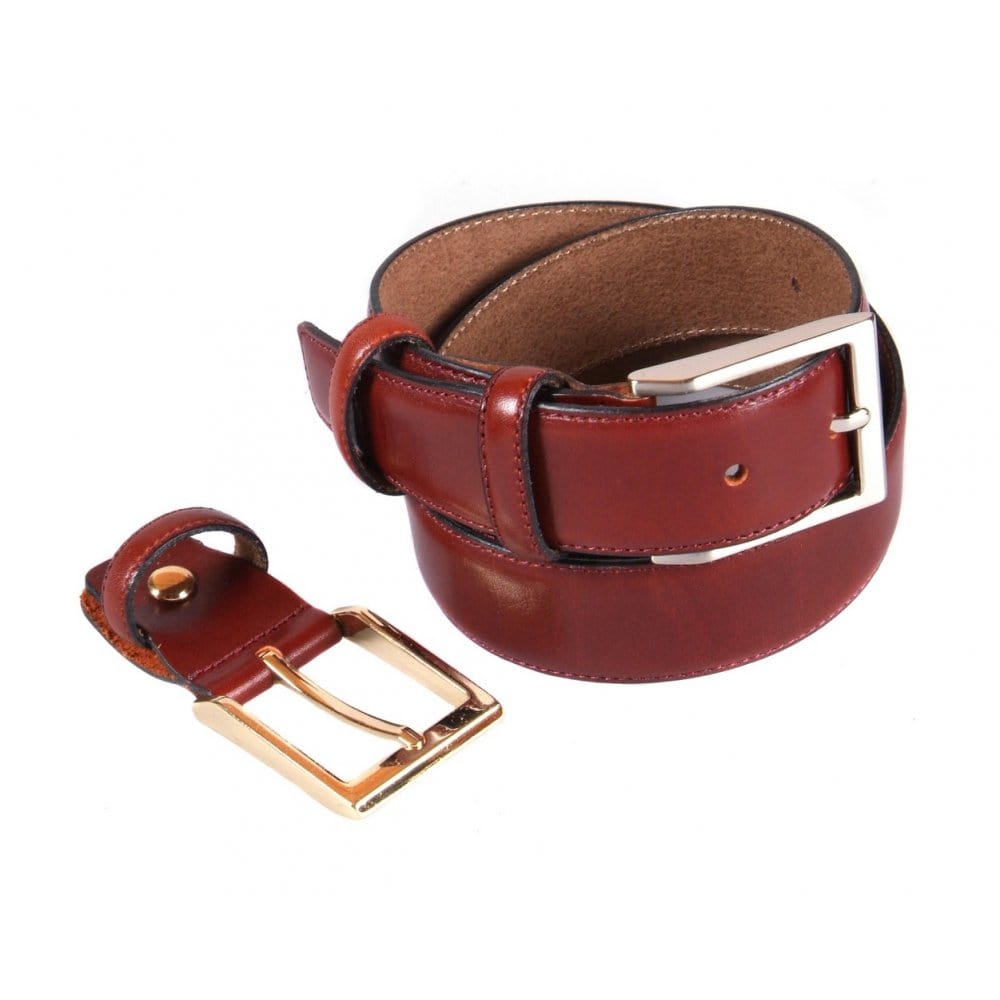 Leather belt with 2 buckles, dark tan