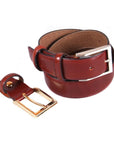 Leather belt with 2 buckles, dark tan