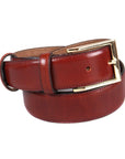 Leather belt with gold buckle, dark tan