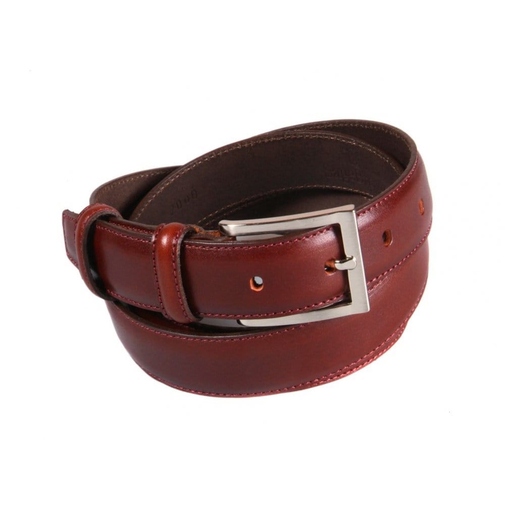 Men's leather skinny belt, dark tan