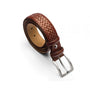 Woven leather belt for men, dark tan