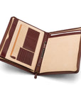 A4 leather notepad folder, dark tan, inside