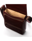 Leather A4 messenger bag, dark tan, inside