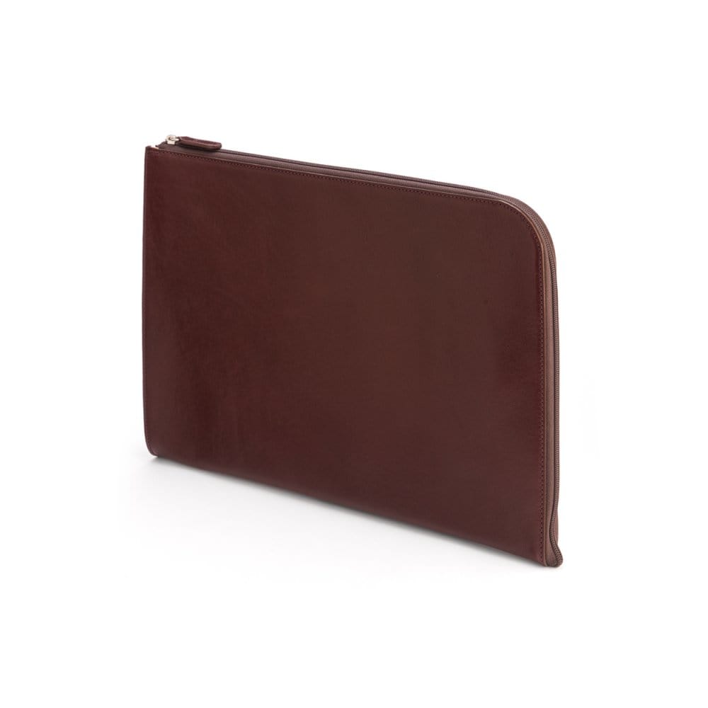 A4 zip around leather folder, dark tan, side