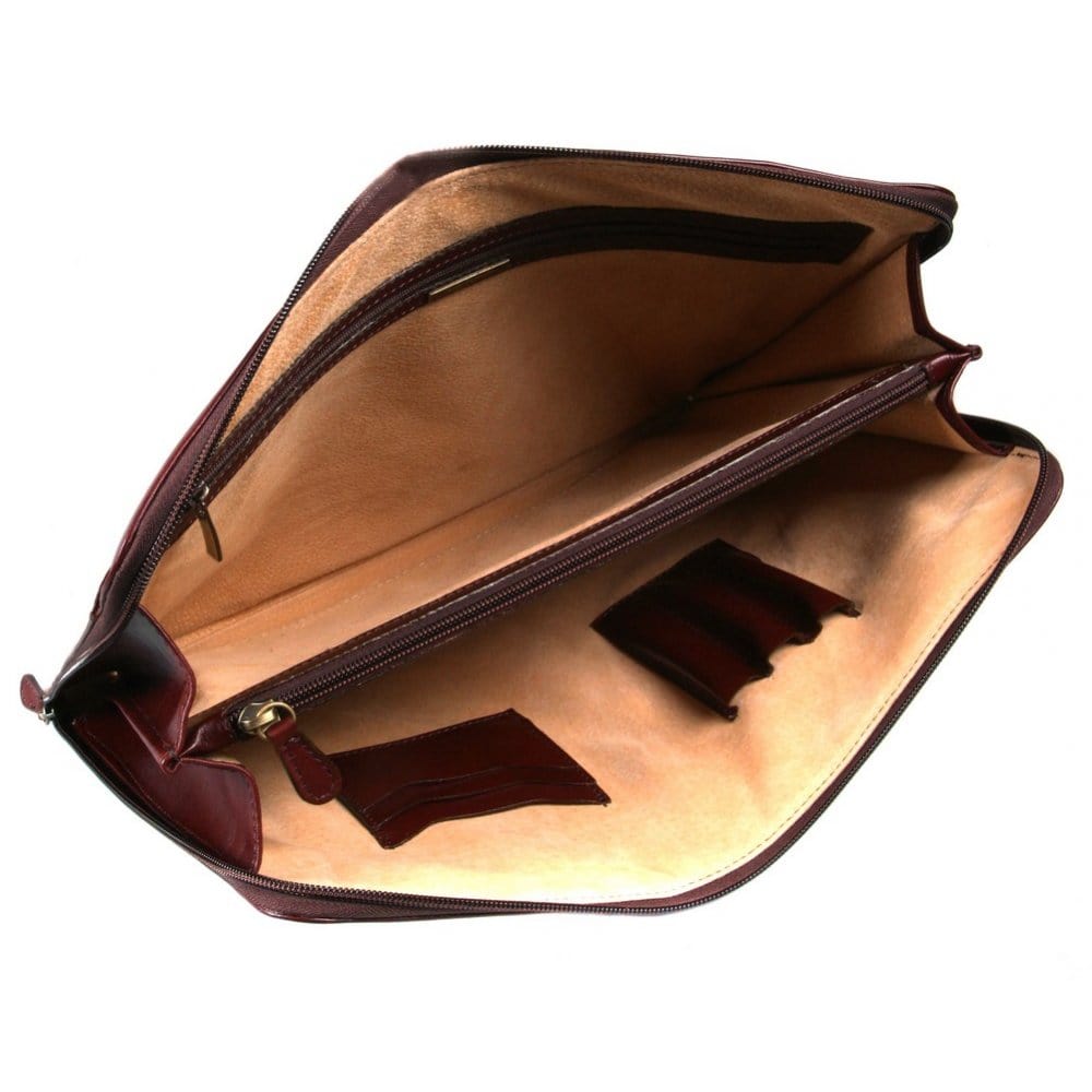 Leather A4 document case, dark tan, inside