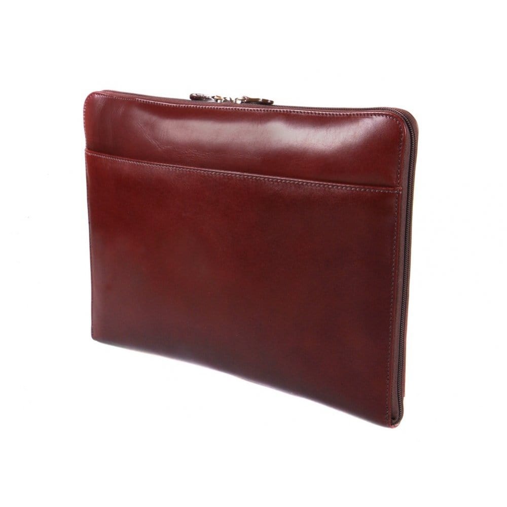 Leather A4 document case, dark tan, front