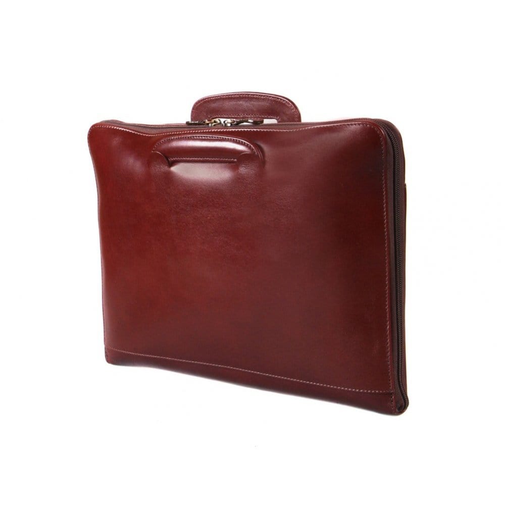 Leather A4 document case with retractable handles, dark tan, side