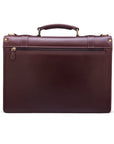 Leather Cambridge satchel briefcase with brass lock, dark tan, back