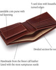 Leather wallet with coin purse, dark tan, features