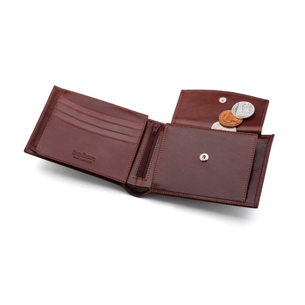 Leather coin wallet, dark tan, inside