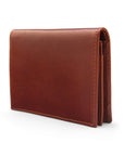 Expandable leather business card case, dark tan, side