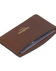 Dark Tan Flat Leather Credit Card Case With RFID Blocking Lining