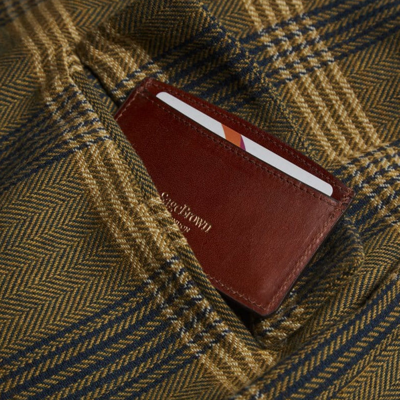 Dark Tan Flat Leather Credit Card Case With RFID Blocking Lining