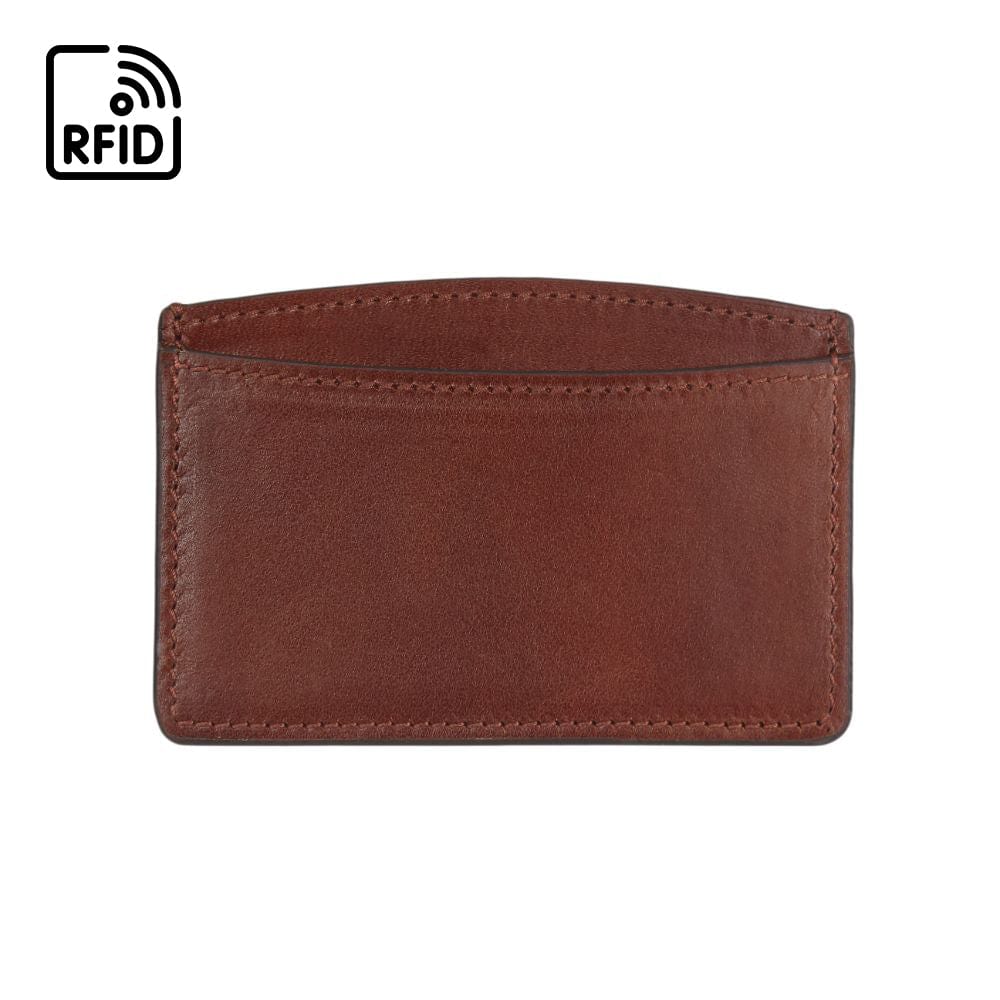 RFID Flat Leather Card Holder, dark tan, front view