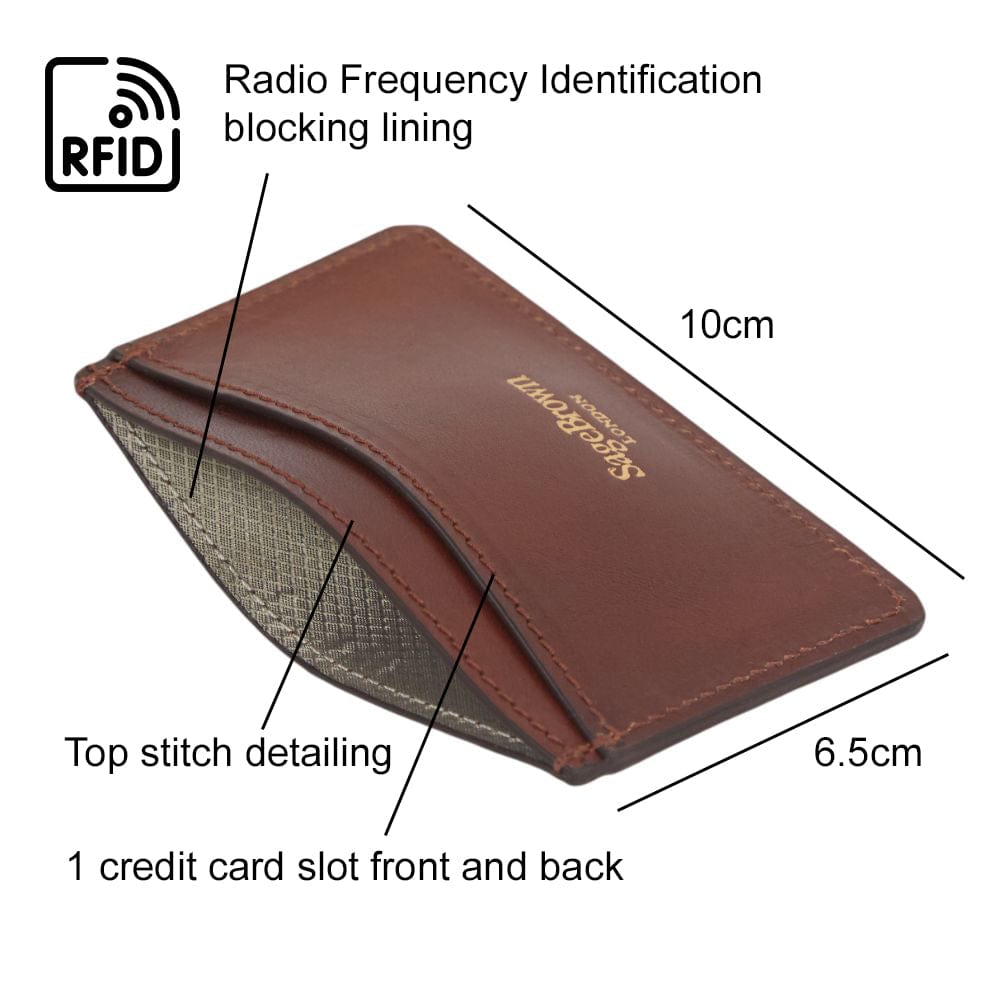 RFID Flat Leather Card Holder, dark tan, features