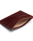 Flat leather credit card wallet 4 CC, dark tan, inside